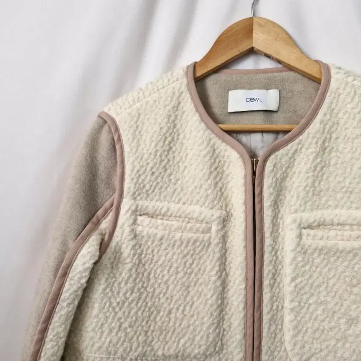 [BUNJANG] DEWLOO Ivory Beige Boucle Color Block Coat / 듀엘 아이보리 베이지 부클 배색 코트