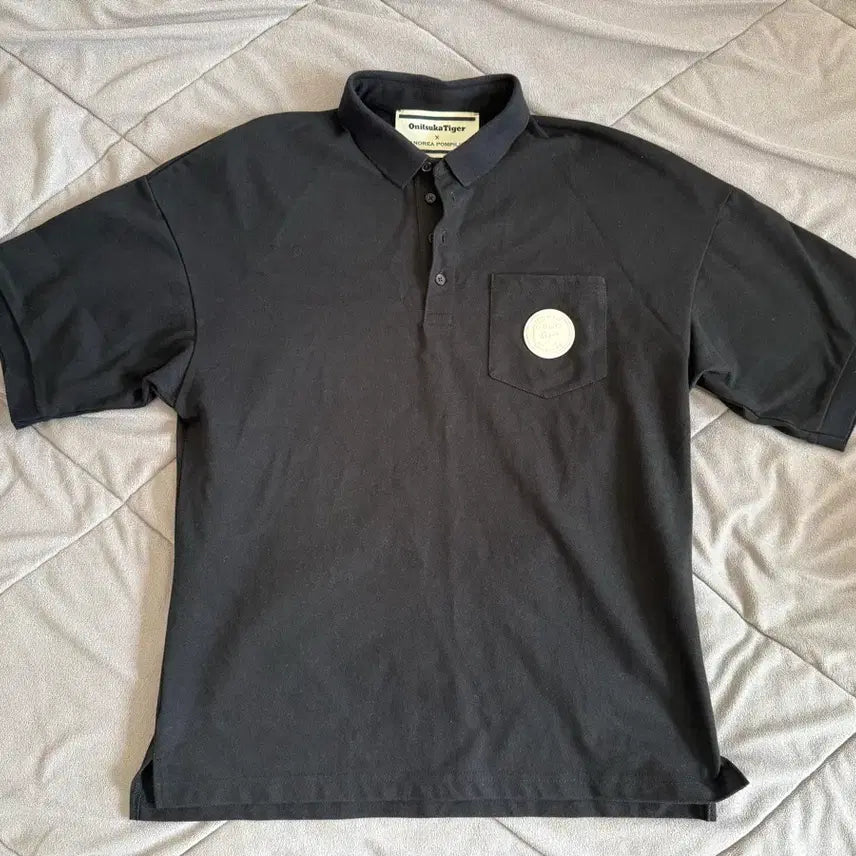 [BUNJANG] Onitsuka Tiger Black Polo Shirt / 오니츠카타이거 반팔 폴로티