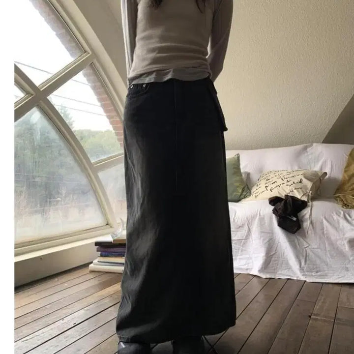 [BUNJANG] Litkime OOTJ Pocket Denim Maxi Skirt Black M / 릿킴 ootj 포켓 데님 맥시 데님 스커트 블랙 m 마지막가격