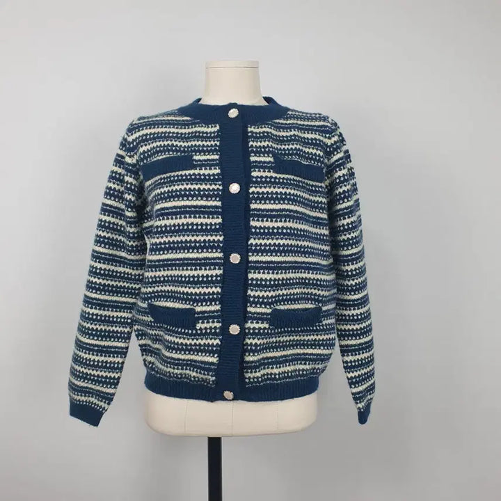 [BUNJANG] Arnold Barney Striped Blue Cardigan / 1085.아놀드 바니시 줄무늬 패턴 블루 가디건