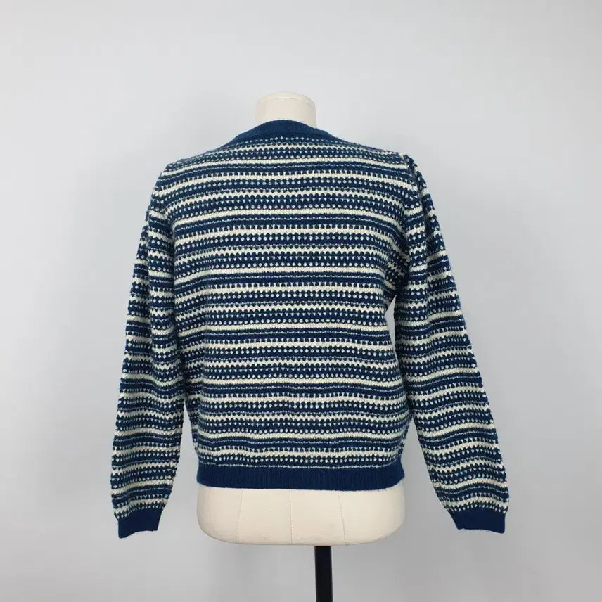 [BUNJANG] Arnold Barney Striped Blue Cardigan / 1085.아놀드 바니시 줄무늬 패턴 블루 가디건