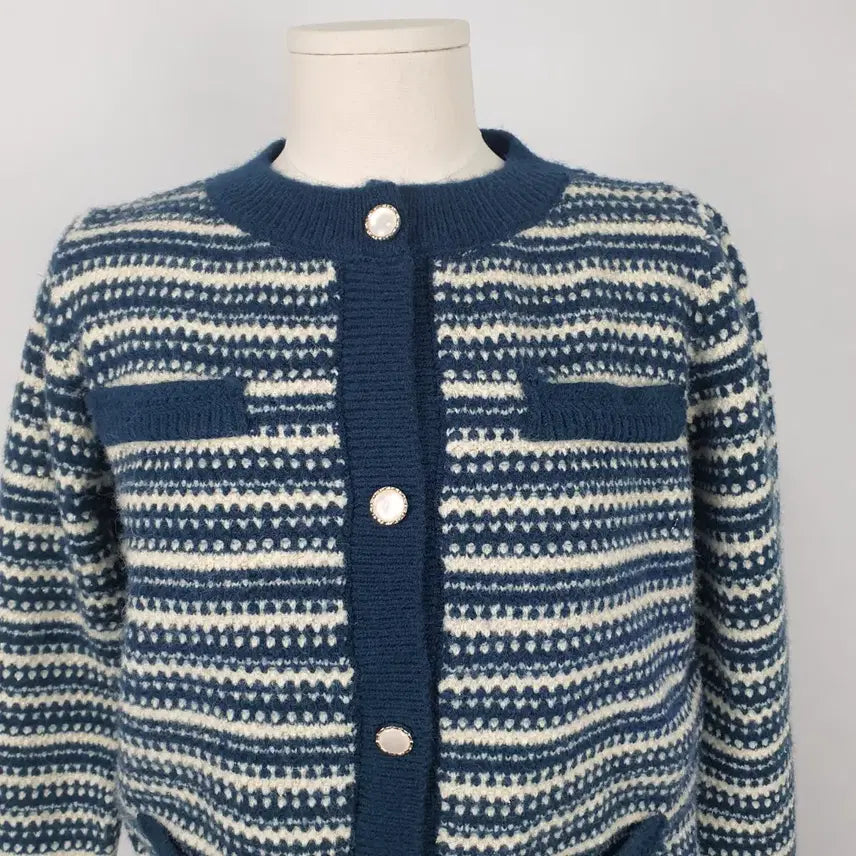 [BUNJANG] Arnold Barney Striped Blue Cardigan / 1085.아놀드 바니시 줄무늬 패턴 블루 가디건