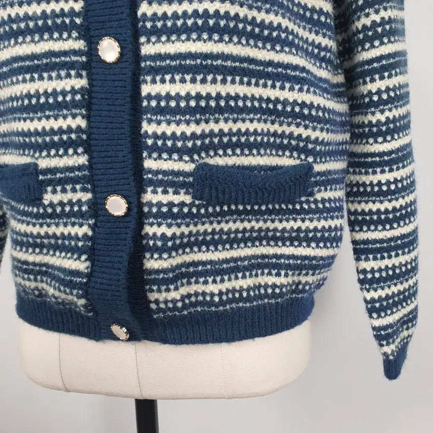 [BUNJANG] Arnold Barney Striped Blue Cardigan / 1085.아놀드 바니시 줄무늬 패턴 블루 가디건