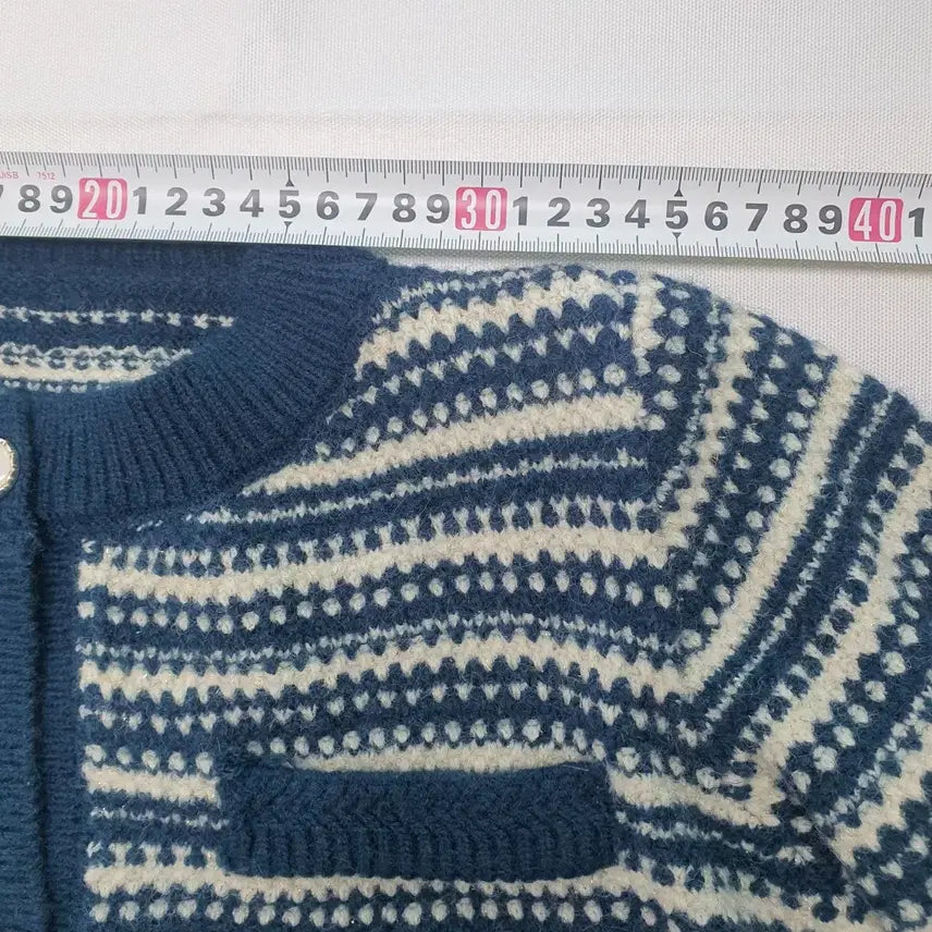 [BUNJANG] Arnold Barney Striped Blue Cardigan / 1085.아놀드 바니시 줄무늬 패턴 블루 가디건