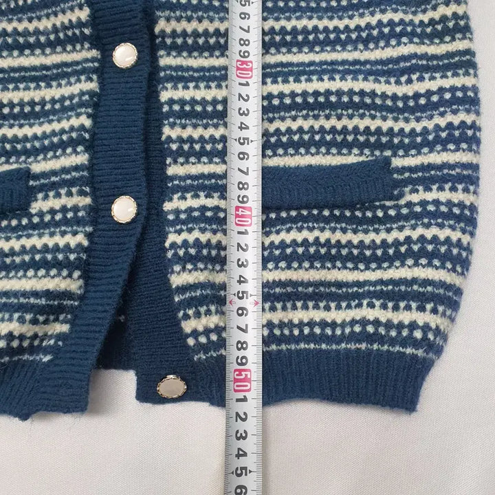 [BUNJANG] Arnold Barney Striped Blue Cardigan / 1085.아놀드 바니시 줄무늬 패턴 블루 가디건