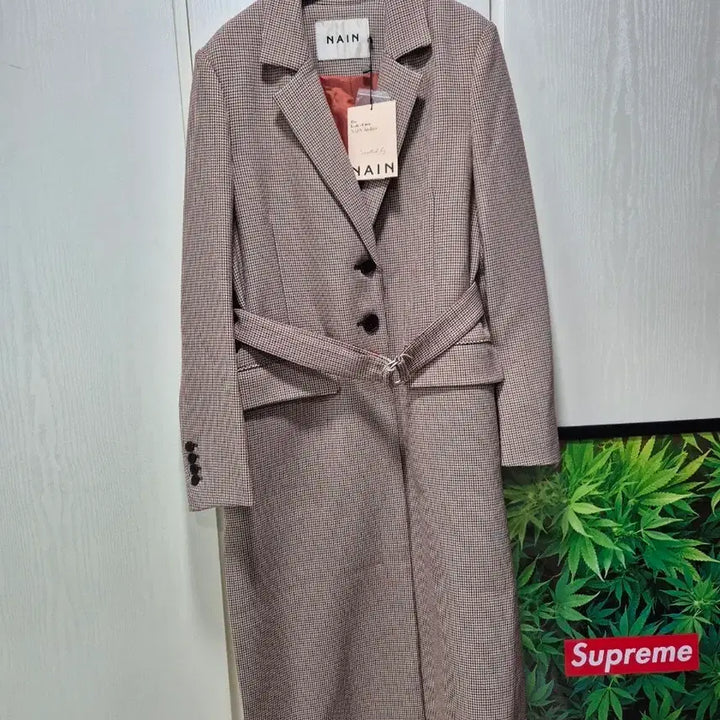 [BUNJANG] NAIN Houndstooth Check Belted Long Coat / (세일)(새상품)NAIN 체크 벨트 롱 코트