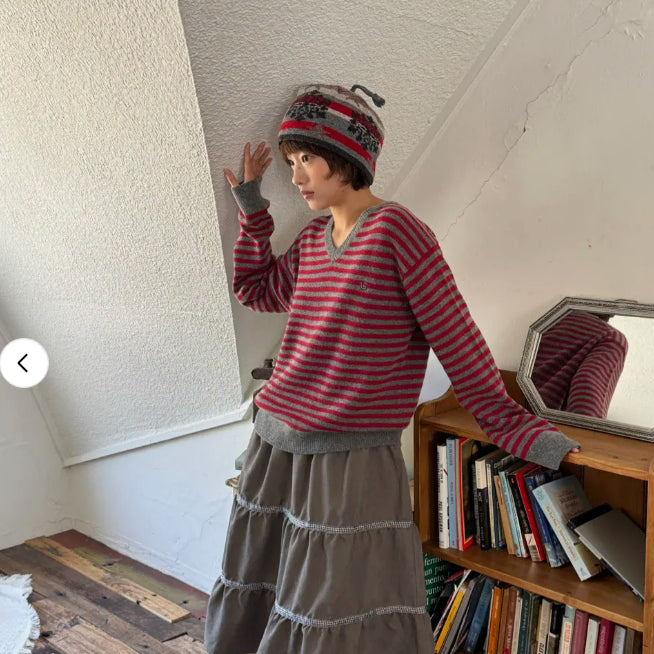 [BUNJANG] AEAE Striped V-Neck Knit Sweater / 에이이에이이 aeae  스트라이프 브이넥니트 (교신가능)
