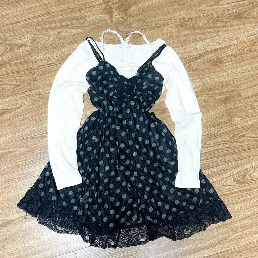 [BUNJANG] Vintage Dot Mini Dress Set / 빈티지 도트 원피스 세트 히메갸루 로걀 라떼 모리걸 아오이유우 하구미