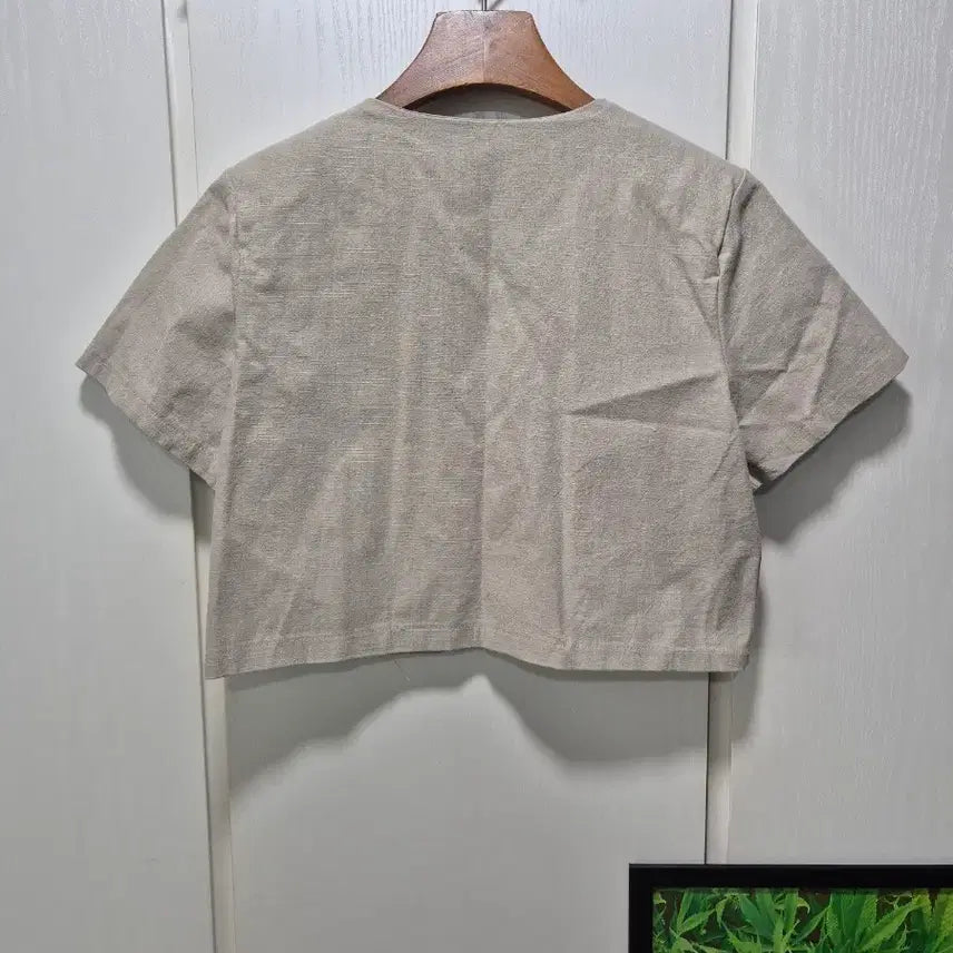 [BUNJANG] Vintage Beige Linen Crop Short-Sleeved Jacket / (세일)(새상품)빈티지 베이지 크롭 반팔 자켓