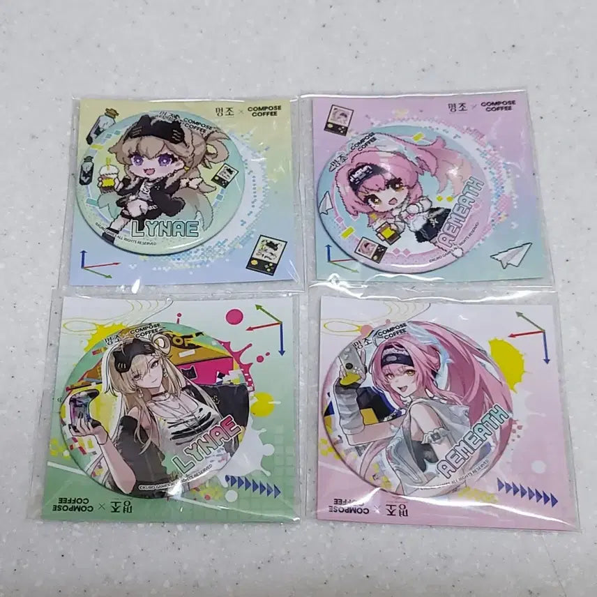 [BUNJANG] Lune &amp; AIMS Compose Coffee 2nd Semi-Pop Up Event Badge Set / 명조 x 컴포즈커피 2차 세미팝업 한정 린네 &amp; 에이메스 캔뱃지 4종