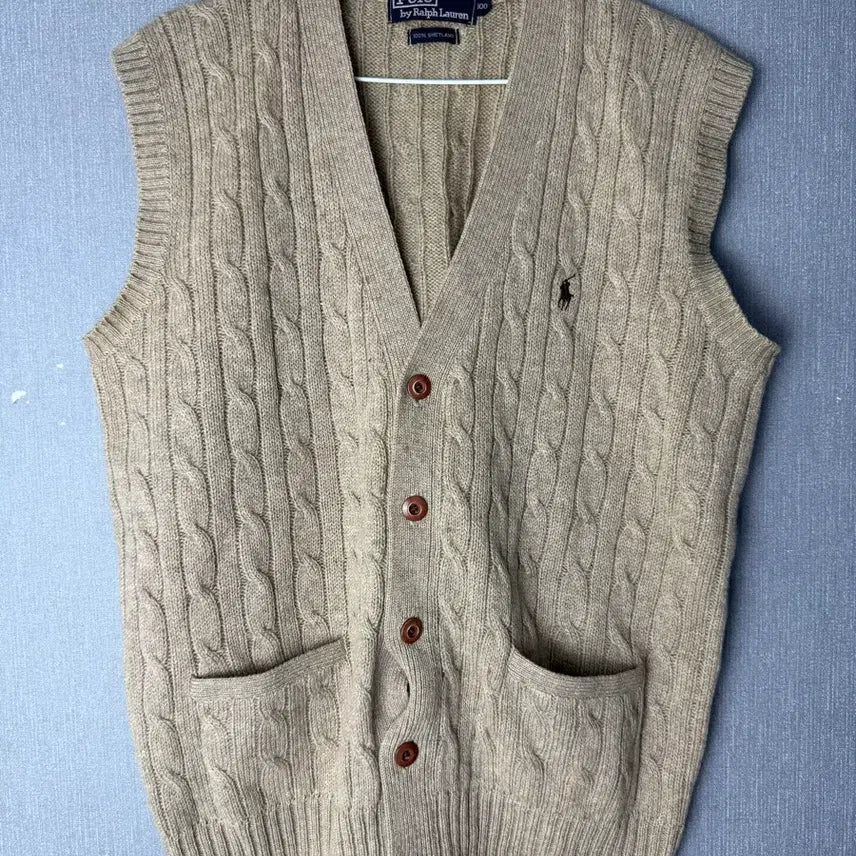 [BUNJANG] Polo Ralph Lauren Cable Knit Cardigan Beige / [100] 폴로 랄프로렌 꽈배기 니트 가디건 베이지