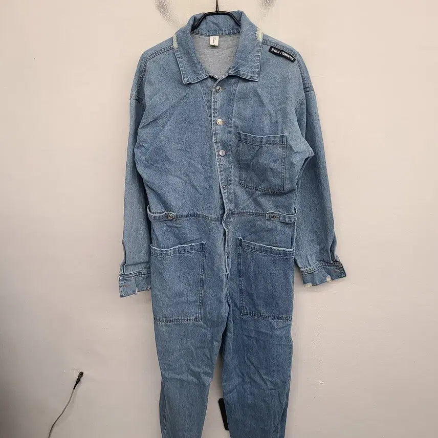 [BUNJANG] Washing Denim Jumpsuit (Women's 77 Size) / [여성77 size] 워싱 데님 점프수트