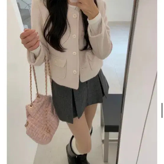 [BUNJANG] Luanmary Muir Wool Jacket Short Coat Light Pink / 루앤메리 뮤어 울 자켓 숏코트 연핑크