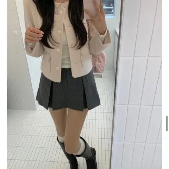 [BUNJANG] Luanmary Muir Wool Jacket Short Coat Light Pink / 루앤메리 뮤어 울 자켓 숏코트 연핑크