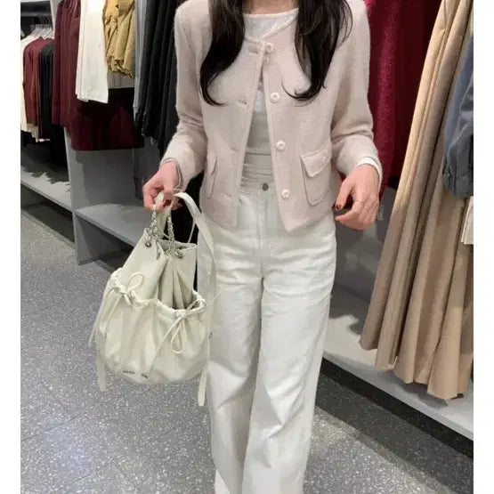 [BUNJANG] Luanmary Muir Wool Jacket Short Coat Light Pink / 루앤메리 뮤어 울 자켓 숏코트 연핑크