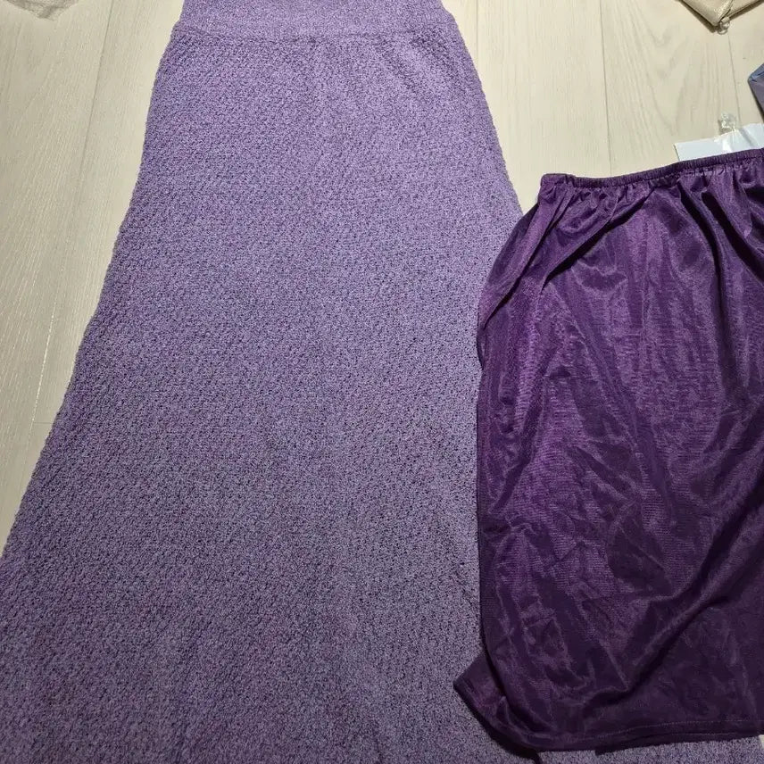 [BUNJANG] Light Purple Long Skirt / 연보라 롱스커트 그물짜임느낌