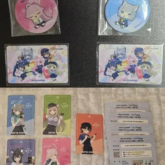 [BUNJANG] Blue Archive Hoshino Ediya Bundle Set Gift Card Can Badge / 블루아카이브 이디야 호시노 시로코 캔뱃지 기프트카드 포토카드 전종 일괄