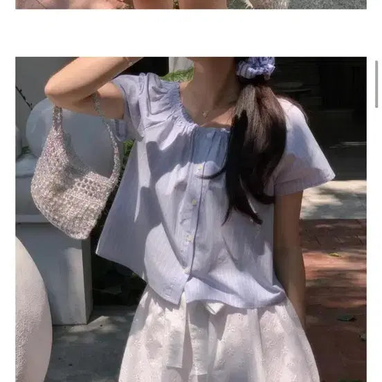 [BUNJANG] Stripe Puff Blouse - New Arrival / 스트라이프 퍼프 블라우스 새상품