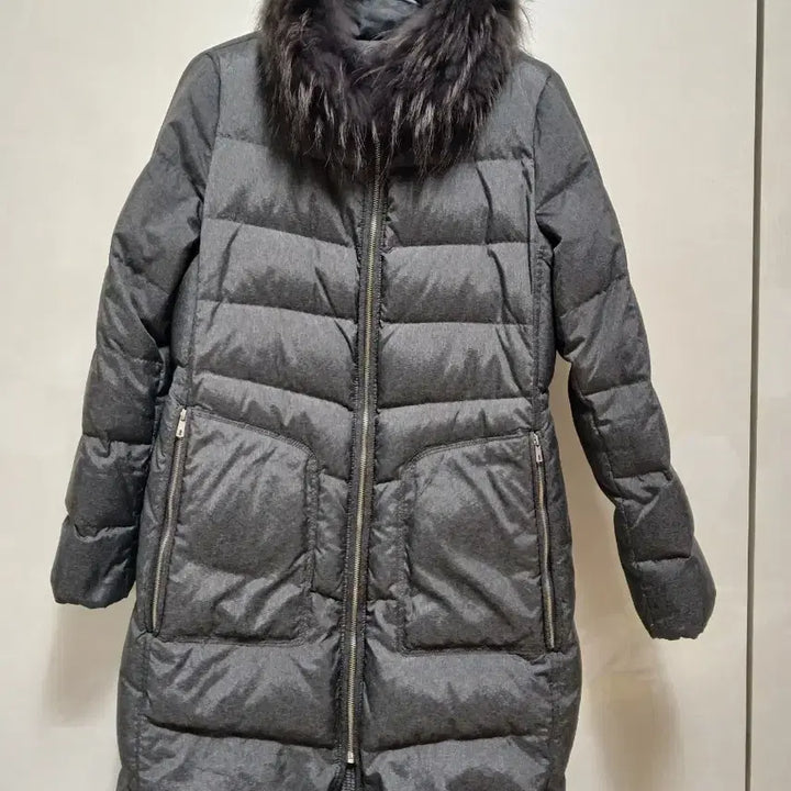 [BUNJANG] Long Padded Coat with Fur Collar / 여성 롱 패딩 그레이 퍼 카라