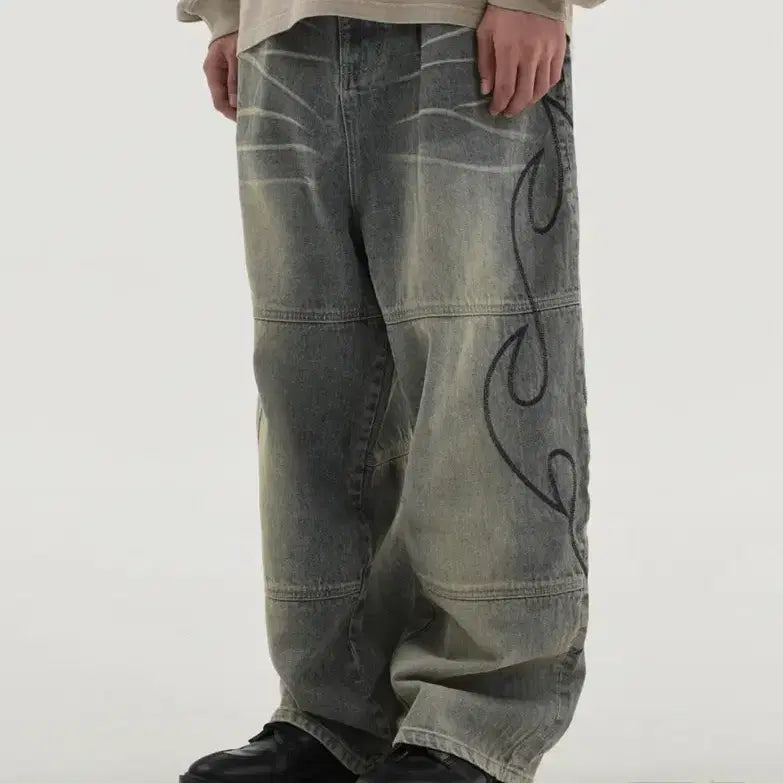 [BUNJANG] Larry Clark Washed Denim Wide Pants / 래리클락 워싱 데님 와이드 팬츠