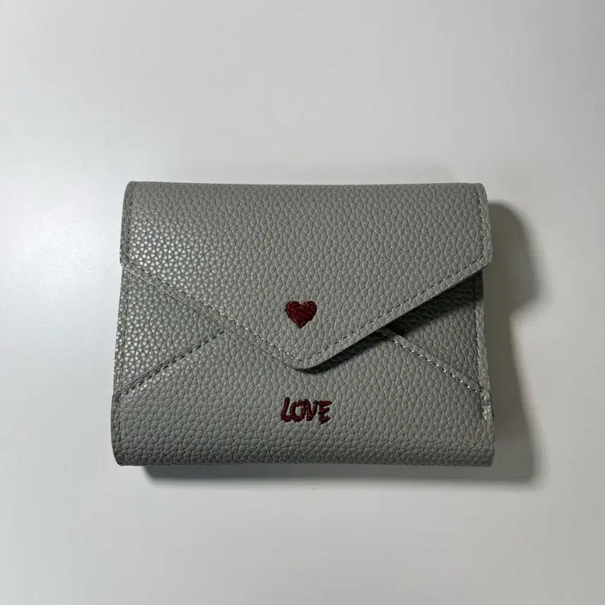 [BUNJANG] Love Leather Lettering Wallet / 러브 레더 편지 반지갑 회색