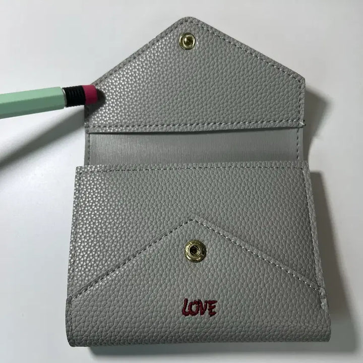 [BUNJANG] Love Leather Lettering Wallet / 러브 레더 편지 반지갑 회색
