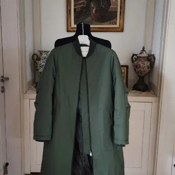 [BUNJANG] Beanpole Khaki Long Bomber Coat / 빈폴  카키색 롱 봄버 코트