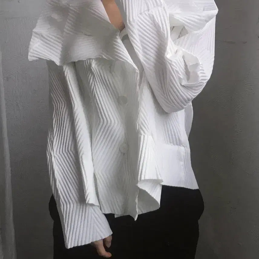 [SOLD OUT] Issey Miyake 이세이미야케 화이트 빅카라 자켓