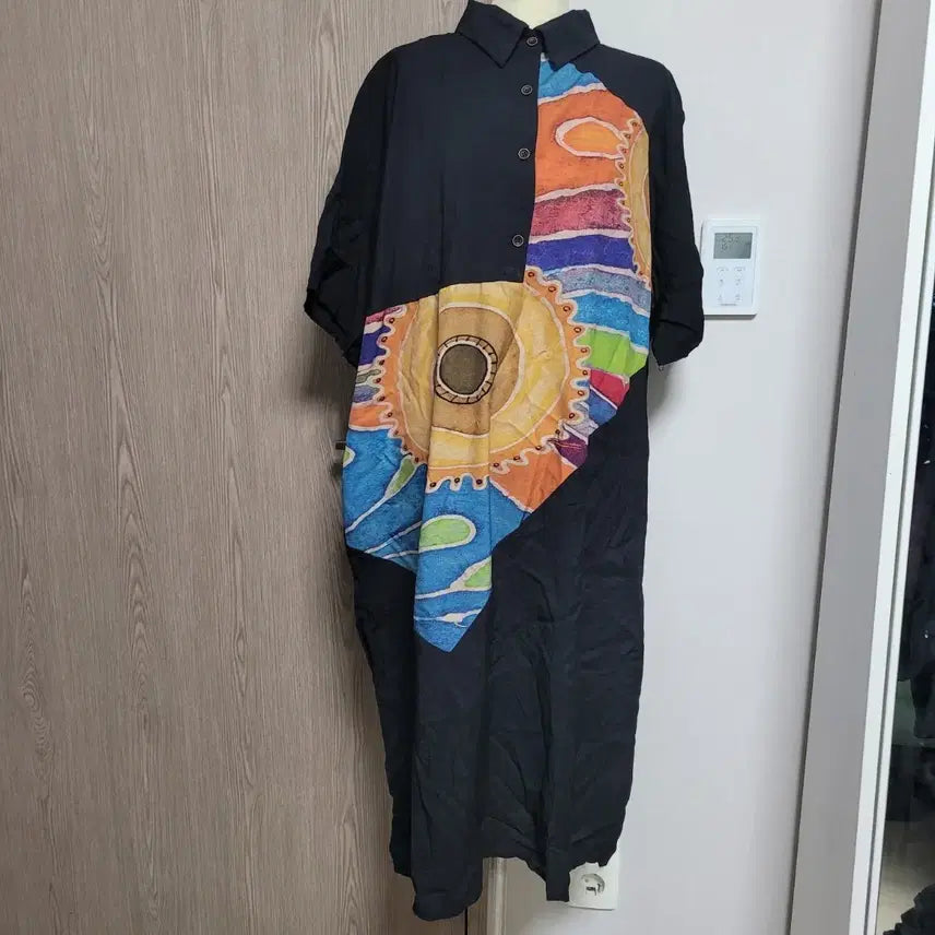 [BUNJANG] Tomato Store Black Pattern Long Shirt Dress L / 주말특가!!  하늘하늘한 블랙 패턴 롱 셔츠 원피스 L