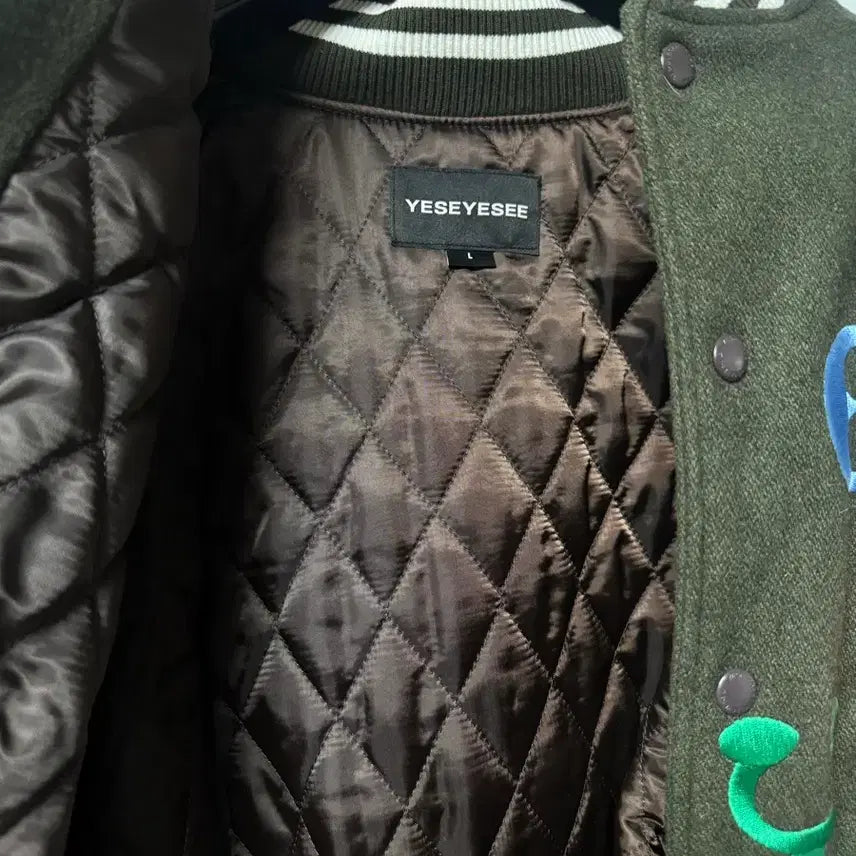 [BUNJANG] YesEyeSee Varsity Jacket Olive / [L] 예스아이씨 바시티 자켓, 올리브