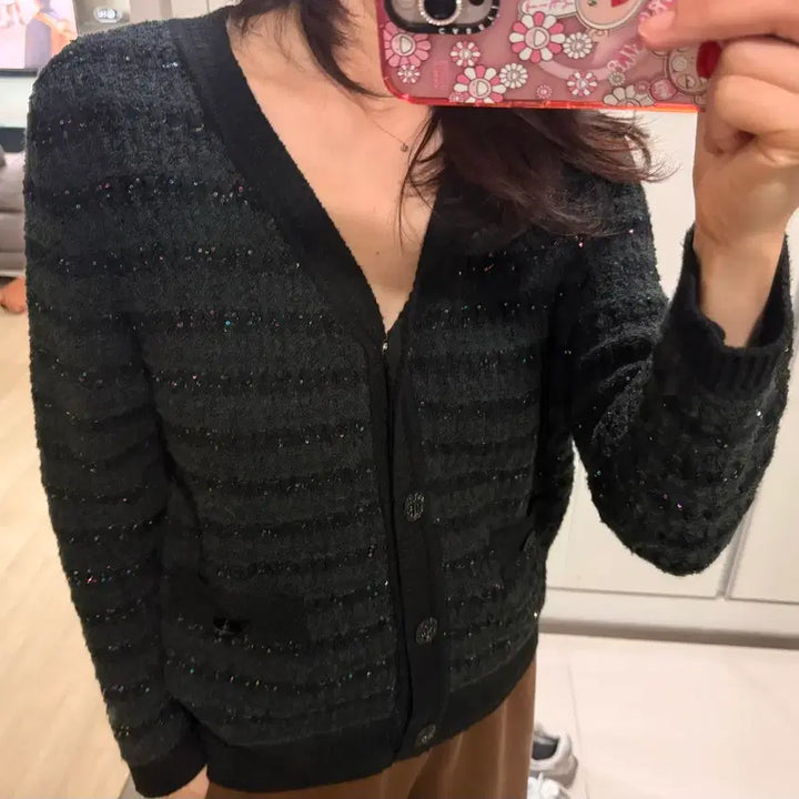 [BUNJANG] MINE Black Tweed Cardigan / MINE 블랙 트위드 가디건