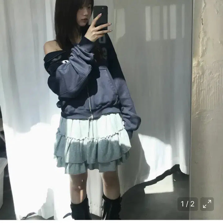 [BUNJANG] 8 Seconds Frill Skirt Gray S / 에잇세컨즈 저지 프릴 스커트 그레이 S