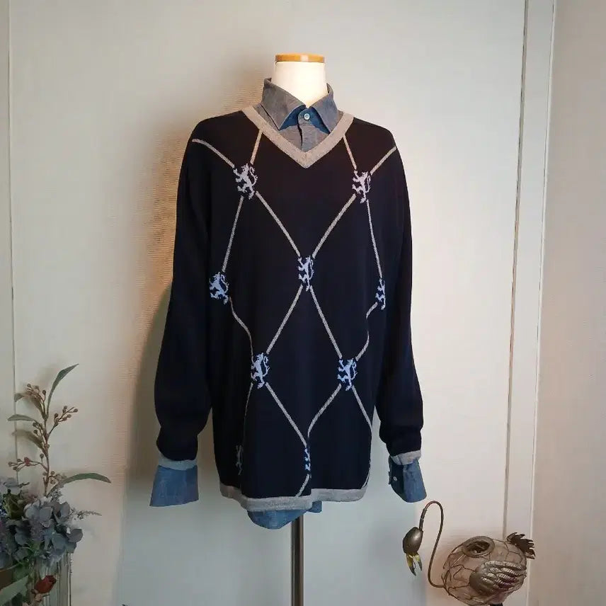 [BUNJANG] Pringle Diamond Pattern V-Neck Knit Sweater (M) / 프링글 다이아몬드 패턴 브이넥 니트. 사이즈M. 골프웨어/남여공용 가능.