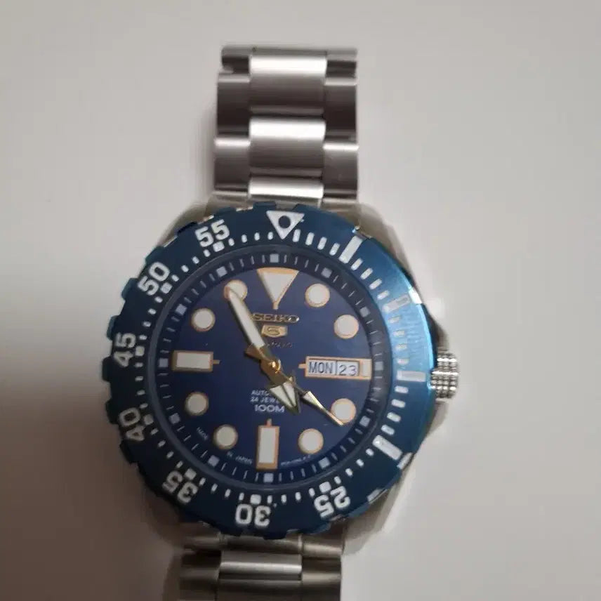 [BUNJANG] Seiko 5 Automatic Blue Dial Metal Watch / 세이코5 오토매틱 청판 메탈 시계45mm상태S