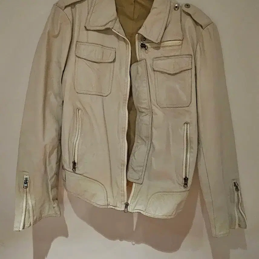 [BUNJANG] Vintage White Leather Jacket / 빈티지 화이트 가죽자켓