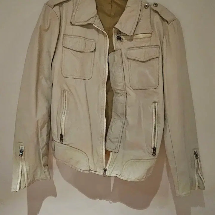 [BUNJANG] Vintage White Leather Jacket / 빈티지 화이트 가죽자켓