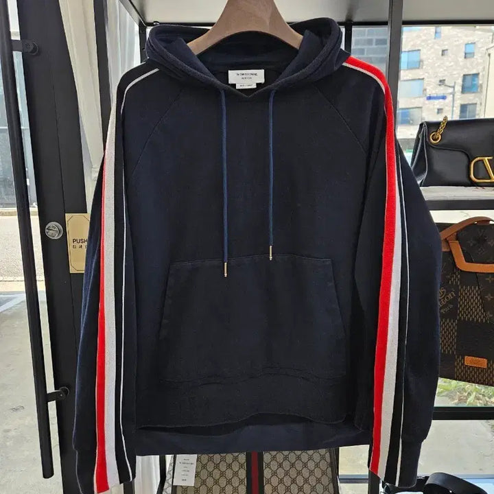 [BUNJANG] Thom Browne RWB Tricolor Stripe Hoodie Navy Size 4 / [정품/4사이즈] 톰브라운 RWB 삼선 스트라이프 후드티 네이비