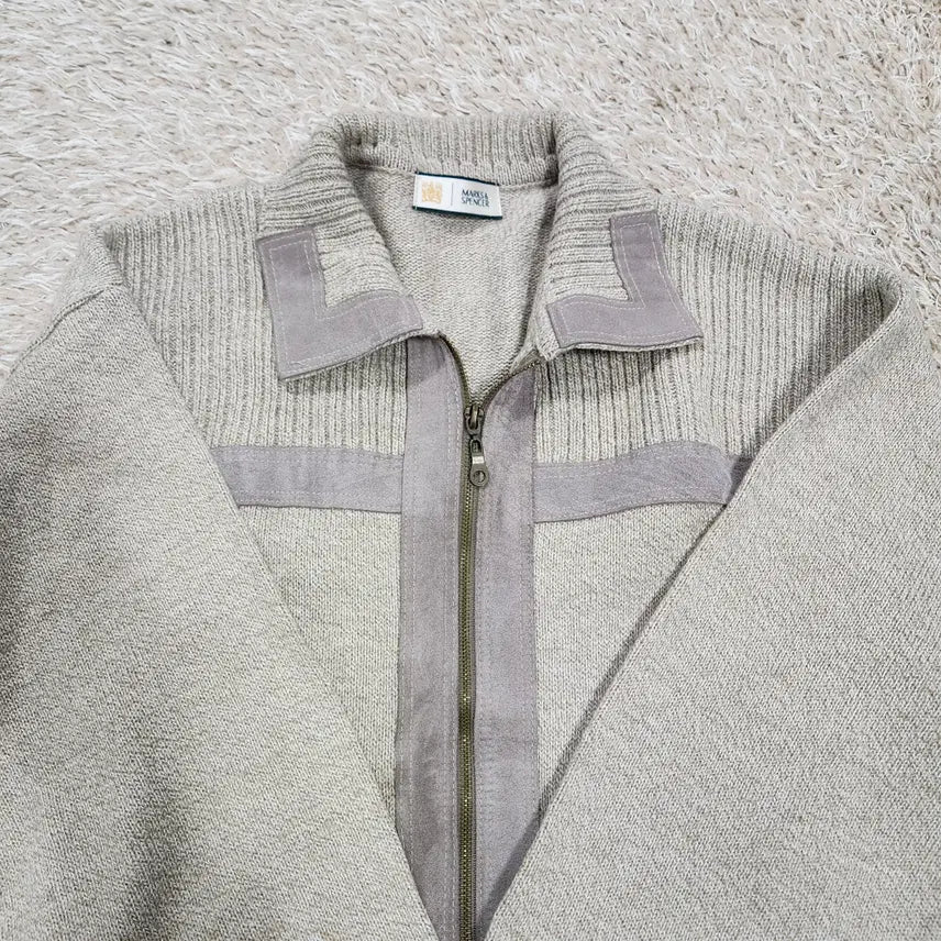 [BUNJANG] Vintage Box Marks & Spencer Leather Accent Knit Zip Jacket (L) / (빈티지박스) 막스앤스펜서 정품 가죽 배색 니트 집업 자켓 L사이즈