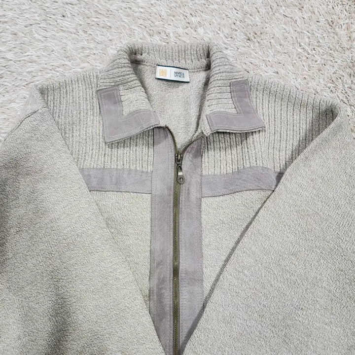 [BUNJANG] Vintage Box Marks & Spencer Leather Accent Knit Zip Jacket (L) / (빈티지박스) 막스앤스펜서 정품 가죽 배색 니트 집업 자켓 L사이즈