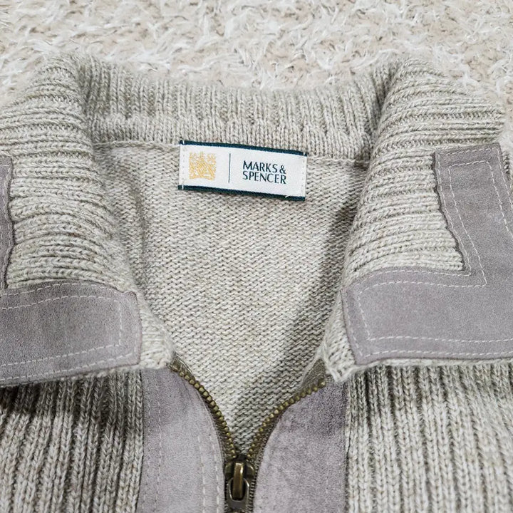 [BUNJANG] Vintage Box Marks & Spencer Leather Accent Knit Zip Jacket (L) / (빈티지박스) 막스앤스펜서 정품 가죽 배색 니트 집업 자켓 L사이즈