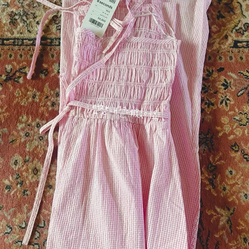 [BUNJANG] 8 Seconds Check Smocking Sleeveless Dress Pink / 에잇세컨즈 체크 스모킹 슬리브리스 원피스 핑크