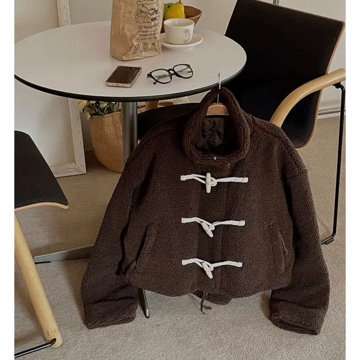 [BUNJANG] Brown Quilted Padded Toggle Jacket / 브라운 누빔안감 뽀글이 떡볶이 자켓