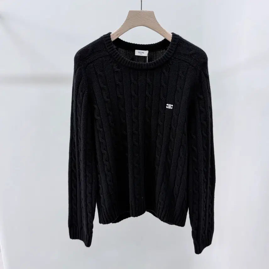 [BUNJANG] Celine Triomphe Cashmere Cable Knit Sweater / [S+급/XL] 셀린느 트리오페 캐시미어 케이블 니트 스웨터 블랙