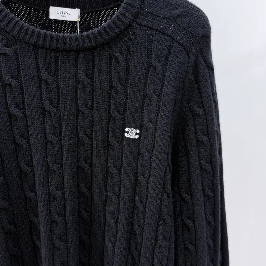 [BUNJANG] Celine Triomphe Cashmere Cable Knit Sweater / [S+급/XL] 셀린느 트리오페 캐시미어 케이블 니트 스웨터 블랙