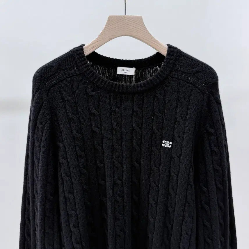 [BUNJANG] Celine Triomphe Cashmere Cable Knit Sweater / [S+급/XL] 셀린느 트리오페 캐시미어 케이블 니트 스웨터 블랙