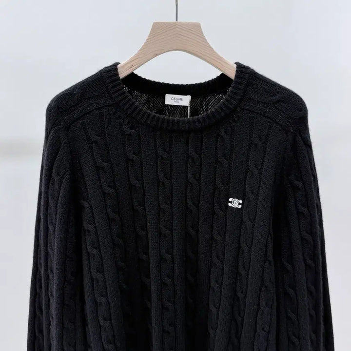 [BUNJANG] Celine Triomphe Cashmere Cable Knit Sweater / [S+급/XL] 셀린느 트리오페 캐시미어 케이블 니트 스웨터 블랙