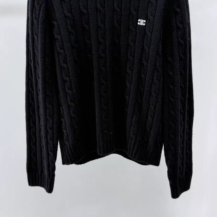 [BUNJANG] Celine Triomphe Cashmere Cable Knit Sweater / [S+급/XL] 셀린느 트리오페 캐시미어 케이블 니트 스웨터 블랙