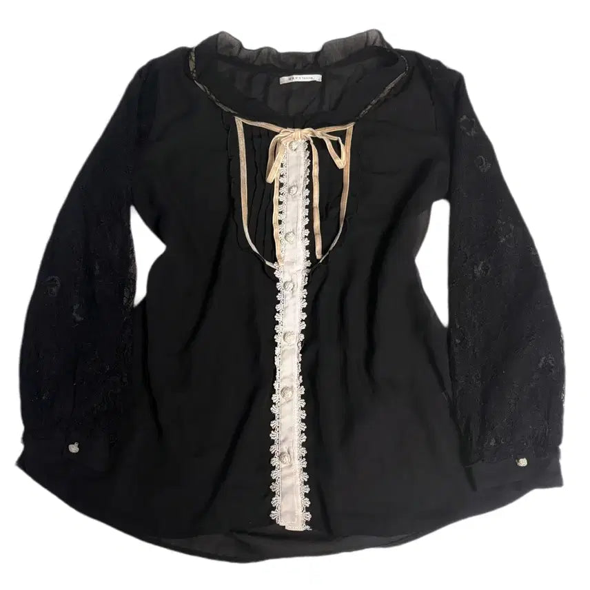 [SOLD OUT] 일본 히메갸루 엑시즈팜 axes femme 블랙 시스루 리본 블라우스