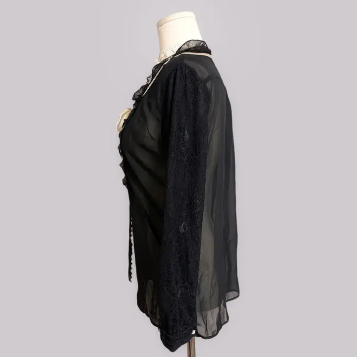 [SOLD OUT] 일본 히메갸루 엑시즈팜 axes femme 블랙 시스루 리본 블라우스