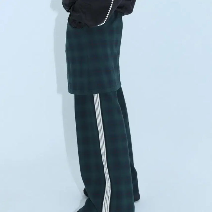 [BUNJANG] Clot Studio Check Pattern Layered Skirt Pants Green / 클럿스튜디오 체크 패턴 레이어드 스커트 팬츠 그린